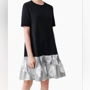 COS Women's Cotton Knitt Ruffle Dress in Navy Blue and Gray.  Size XS